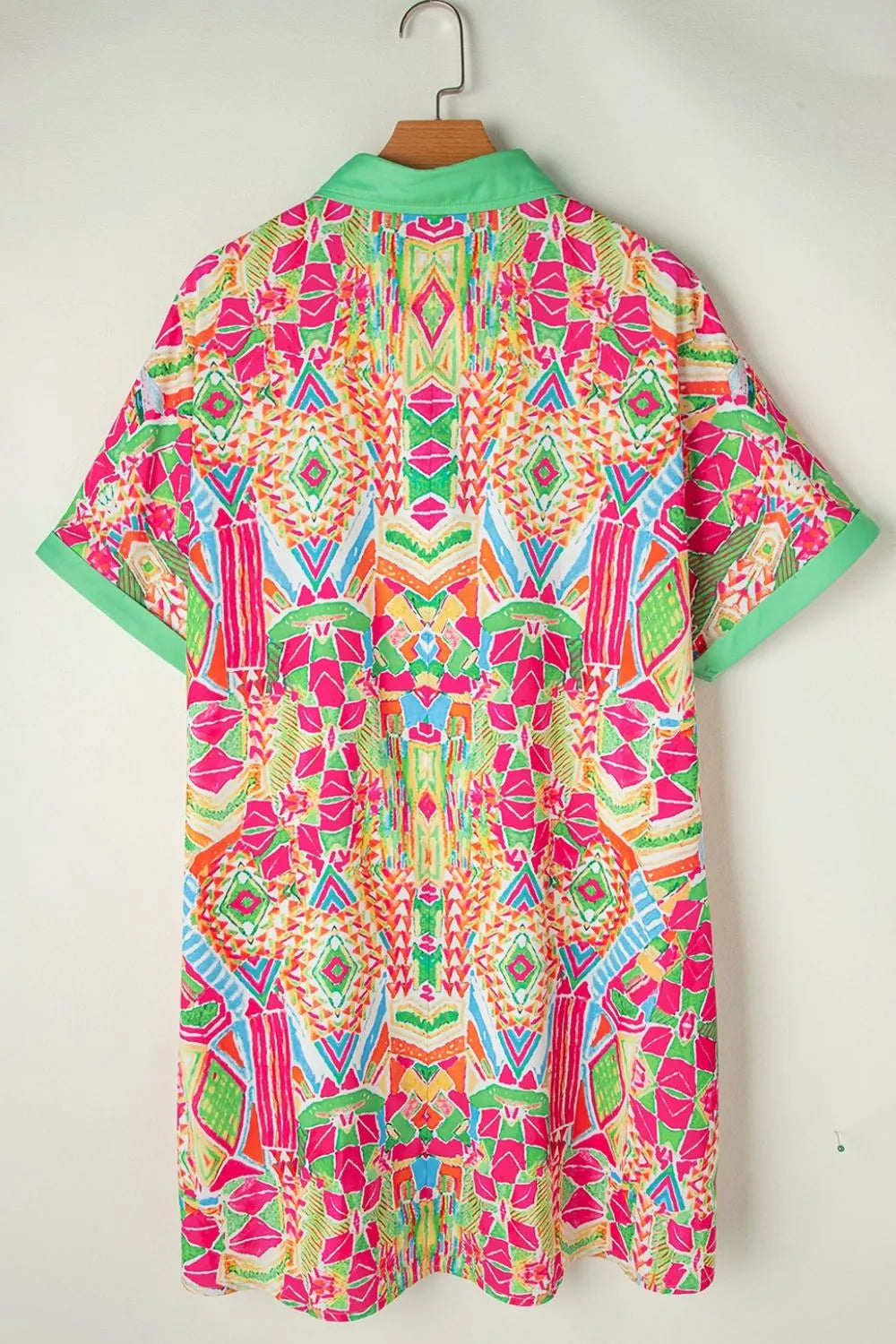 Printed Button Down Short Sleeve Dress