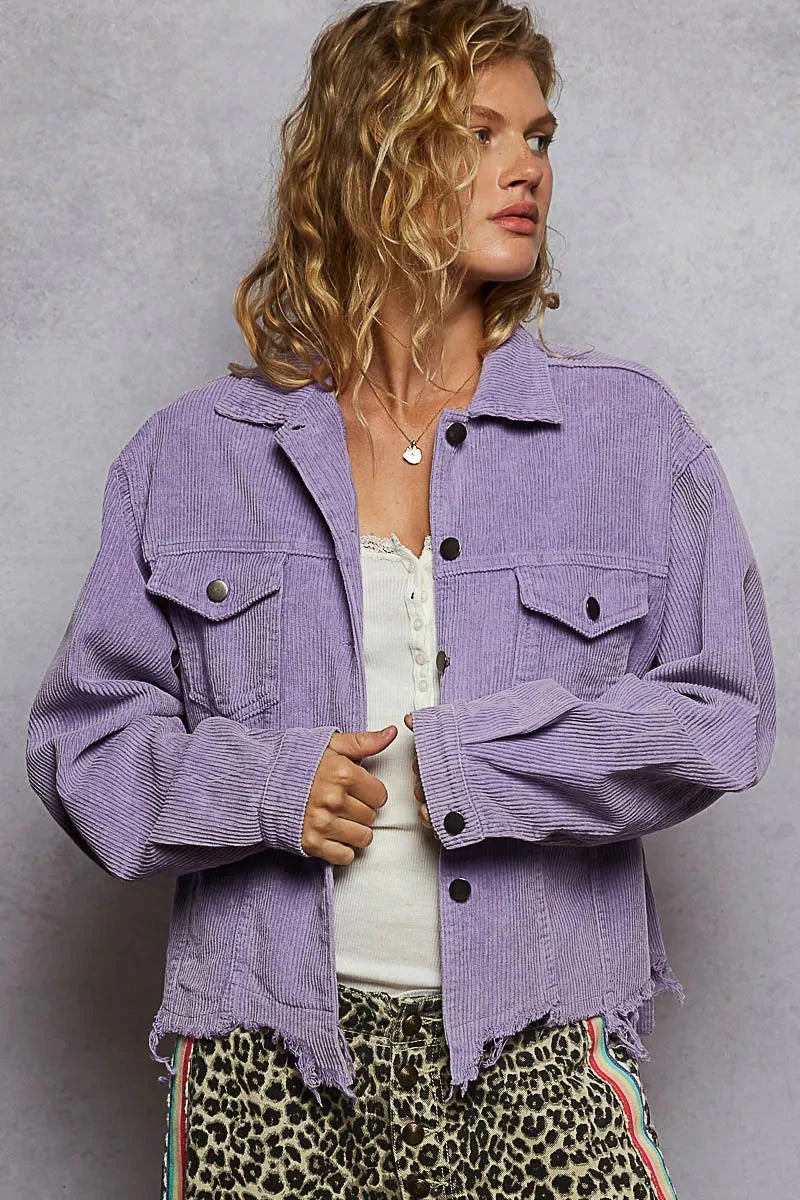POL Lavender Button Down Trucker Corduroy Jacket
