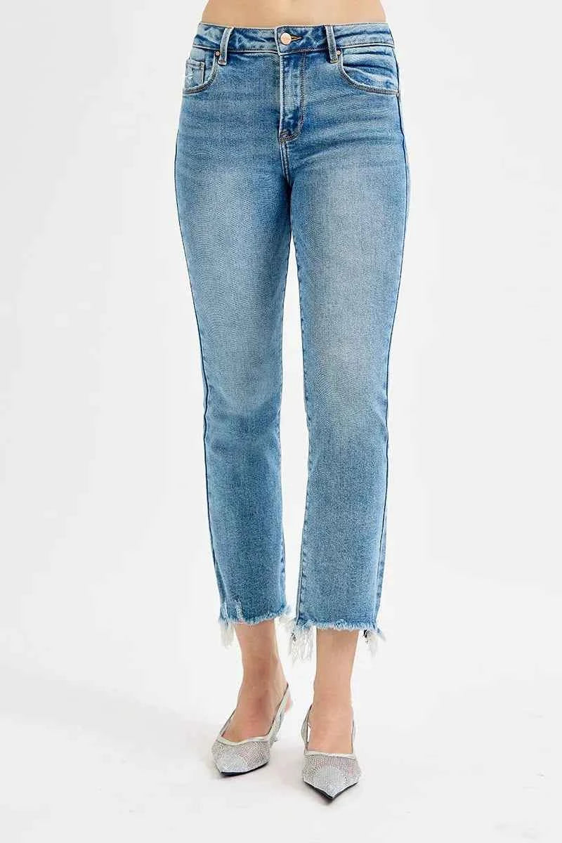 RISEN Full Size High Rise Crop Straight Slim Women's Jeans Plus Size