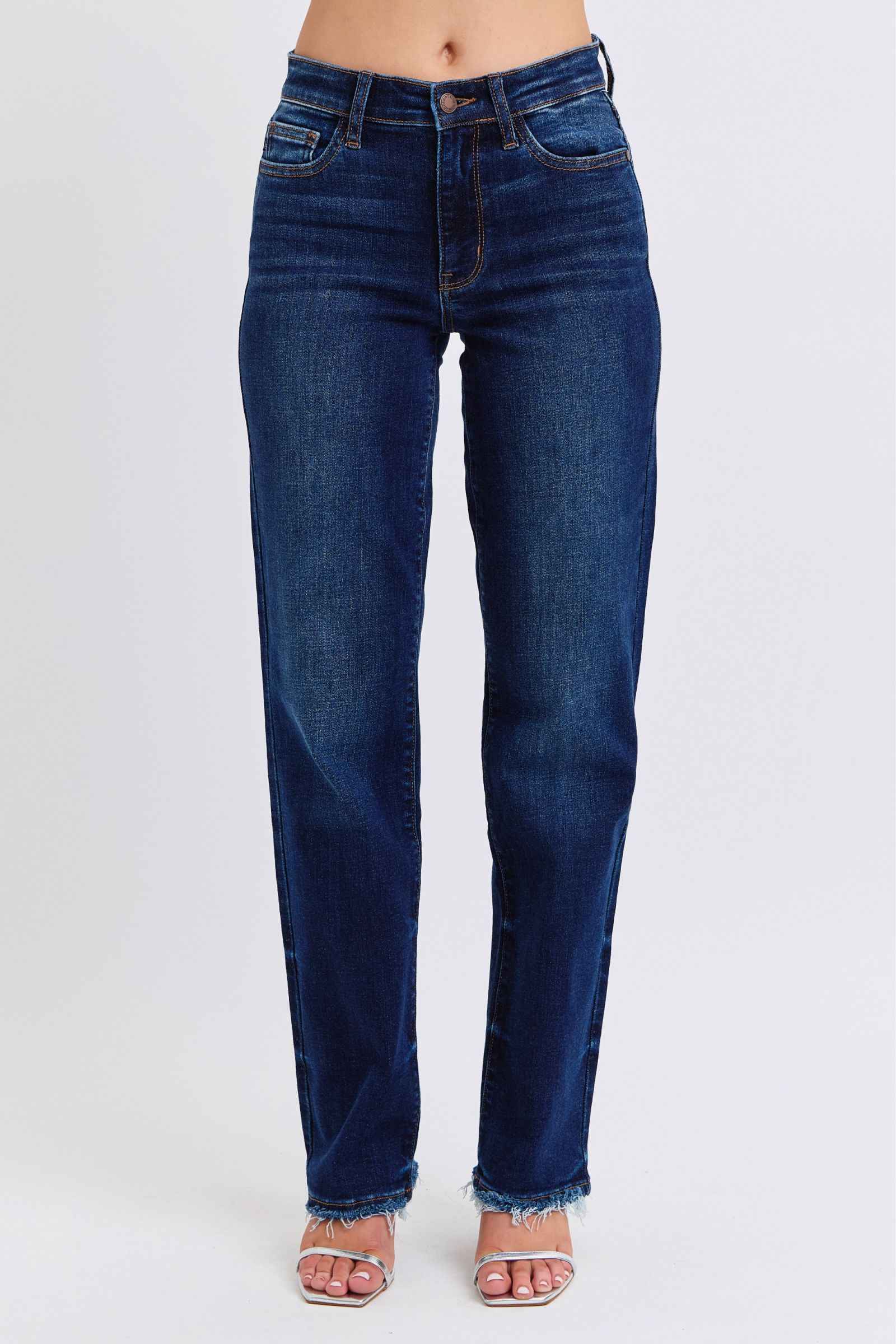 Judy Blue Straight Leg Jeans - Full Size Raw Hem Women's Jeans