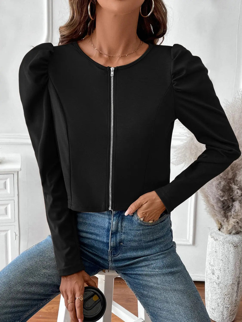 Black Zip Up Long Sleeve Jacket