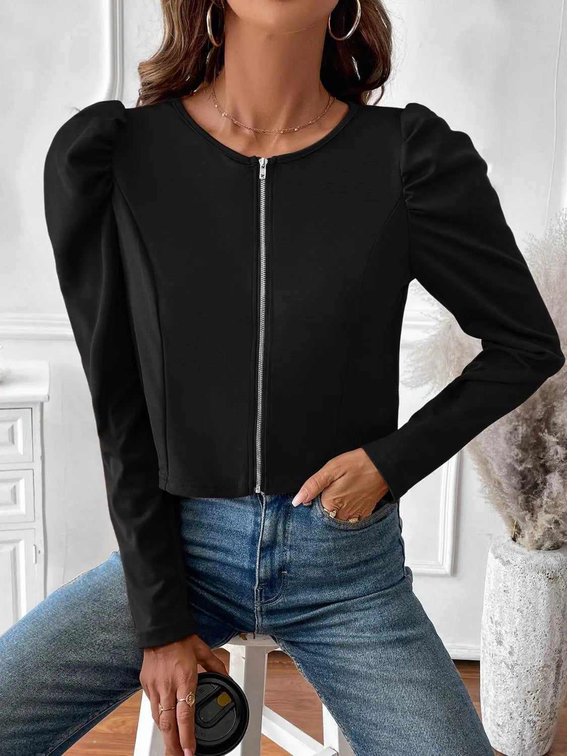 Black Zip Up Long Sleeve Jacket