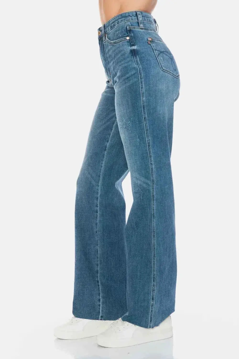 Tummy Control High Waisted Jeans - Cut Raw Hem Straight Jeans