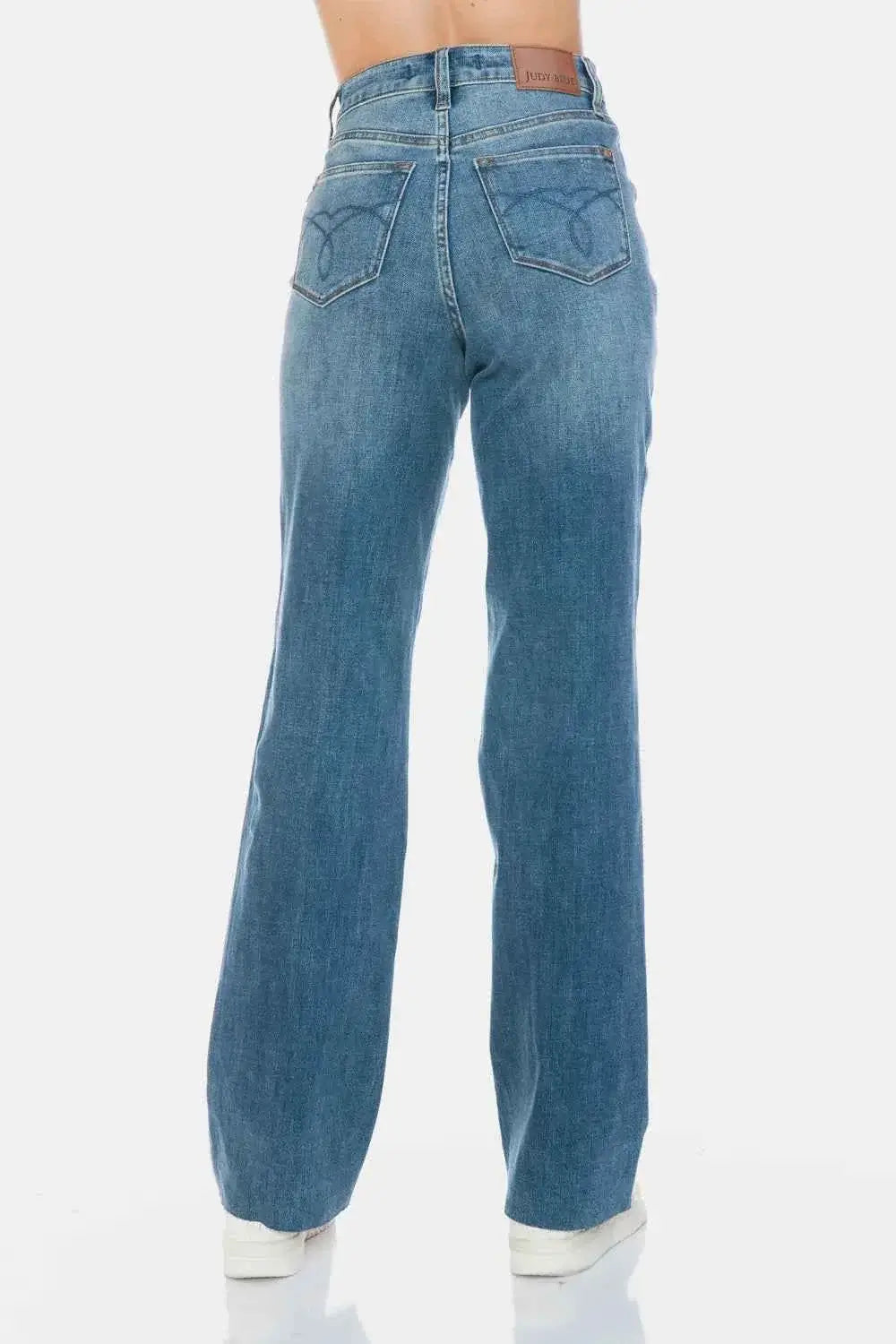 Tummy Control High Waisted Jeans - Cut Raw Hem Straight Jeans