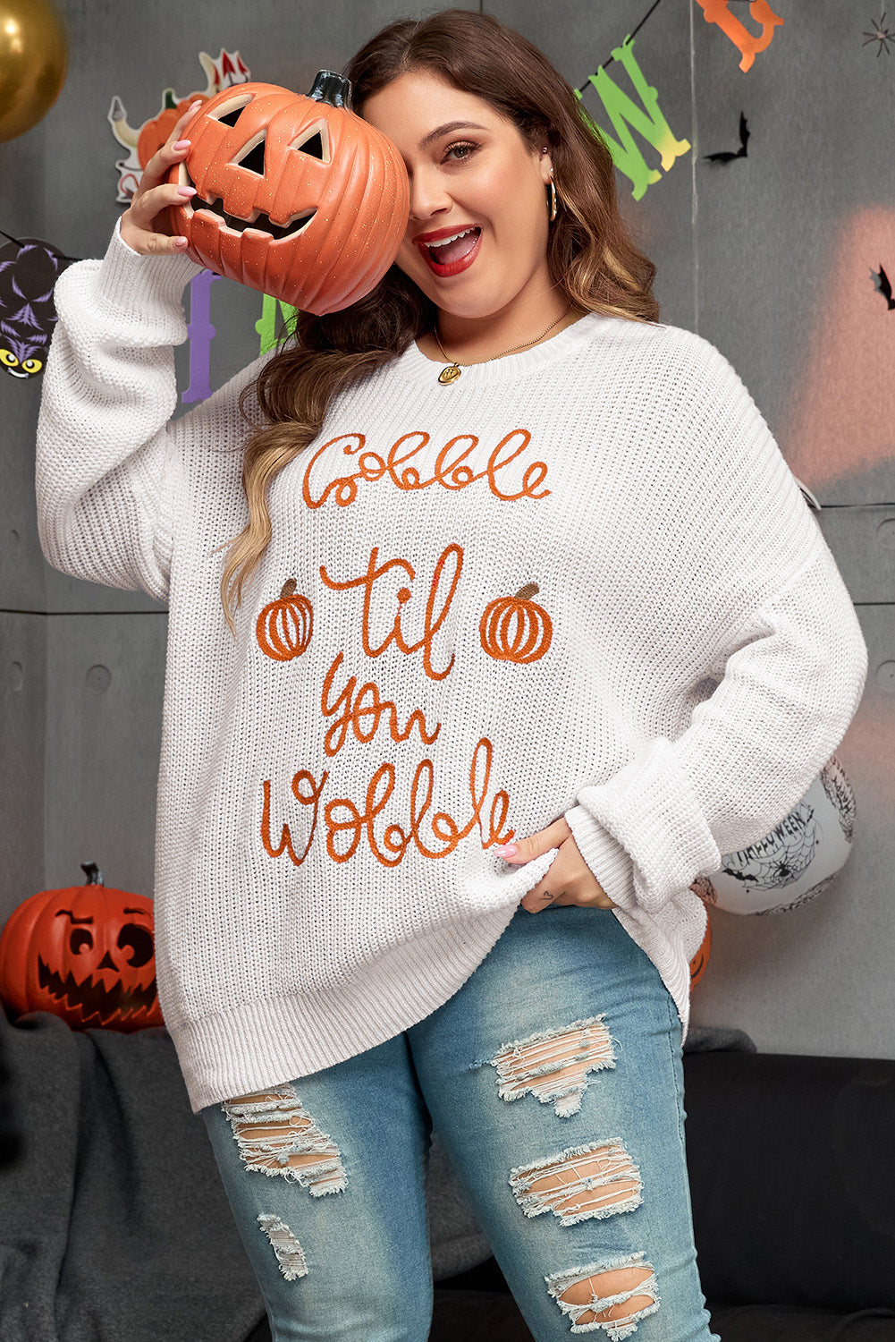 FH Plus Size Gobble Til You Wobble Crochet Sweater