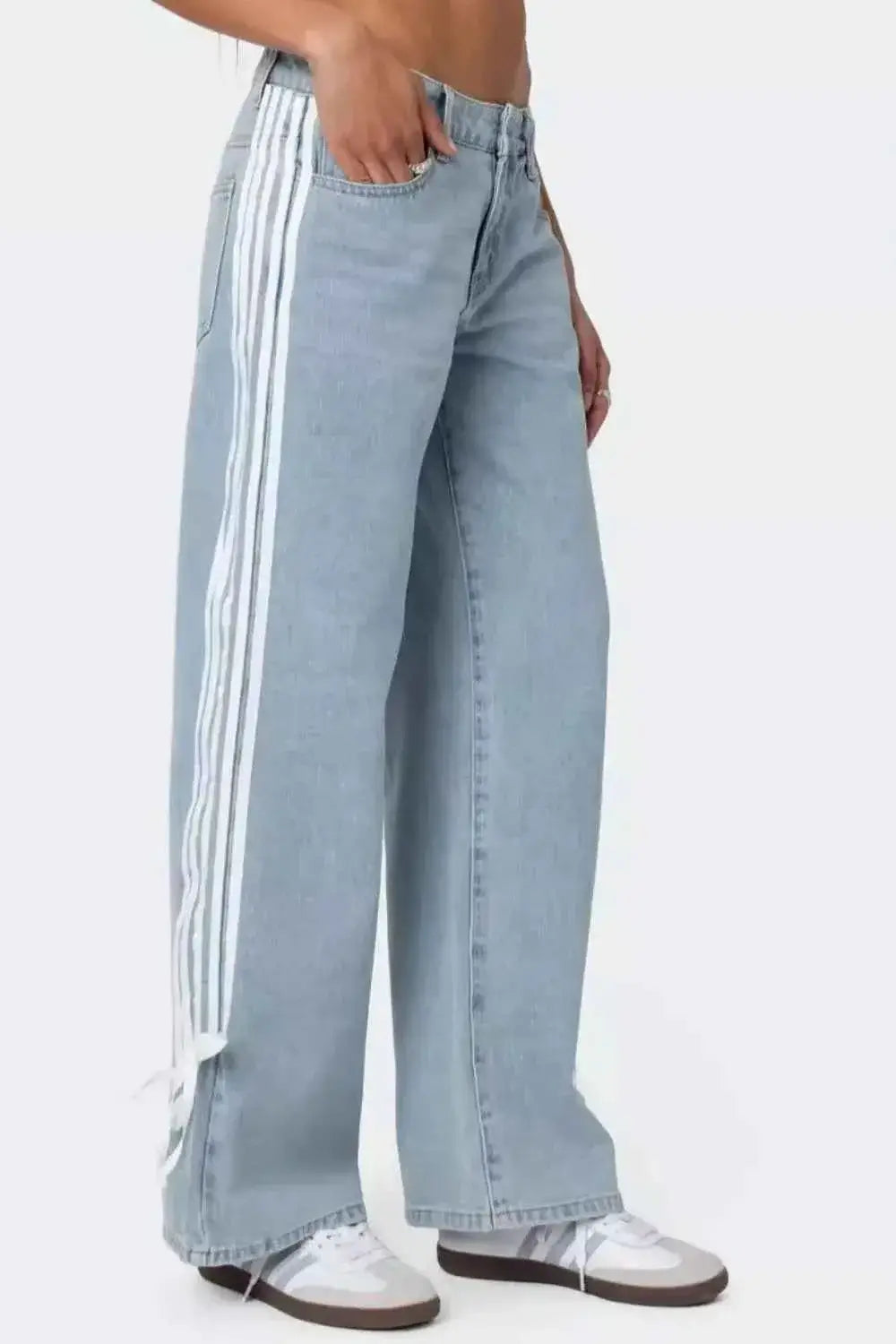 Side Striped Jeans for a Loose Fit Look