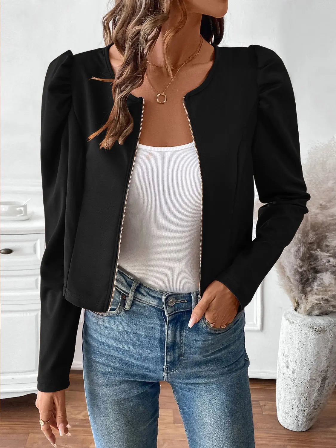 Black Zip Up Long Sleeve Jacket