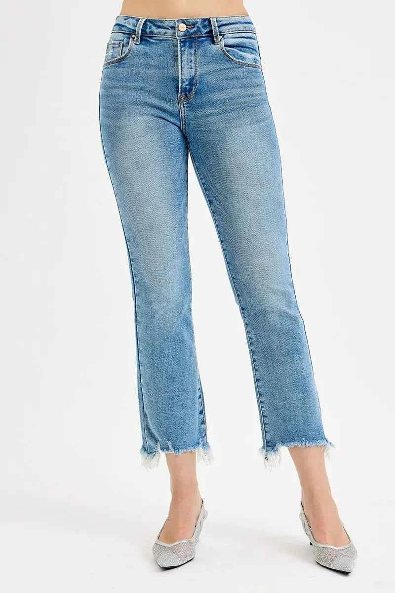 RISEN Full Size High Rise Crop Straight Slim Women's Jeans Plus Size