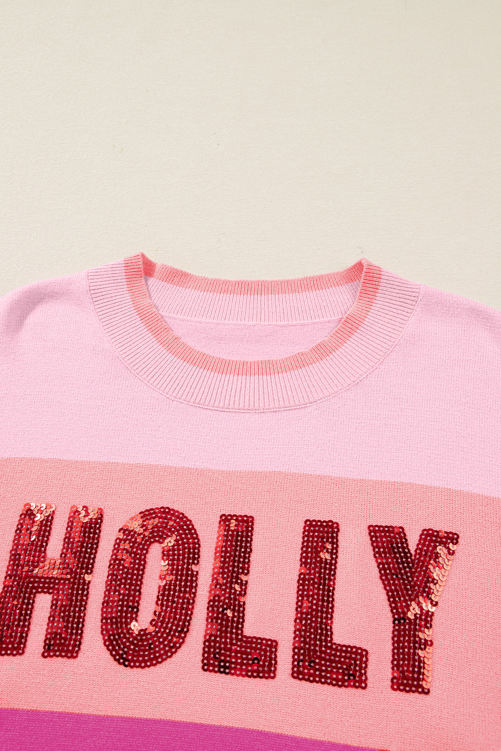 Christmas HOLLY JOLLY Sequined Colorblock Crewneck Sweater