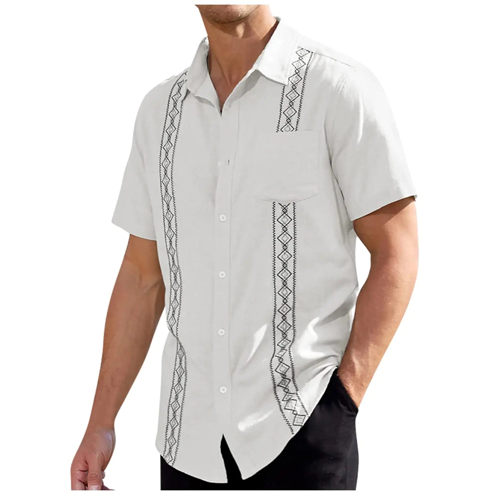 Mens Guayabera Shirt Summer Short Sleeve Cuban Shirt Lightweight Casual Button Down Shirt Travel Beach Tops Clearance(A WhiteXX-Large)