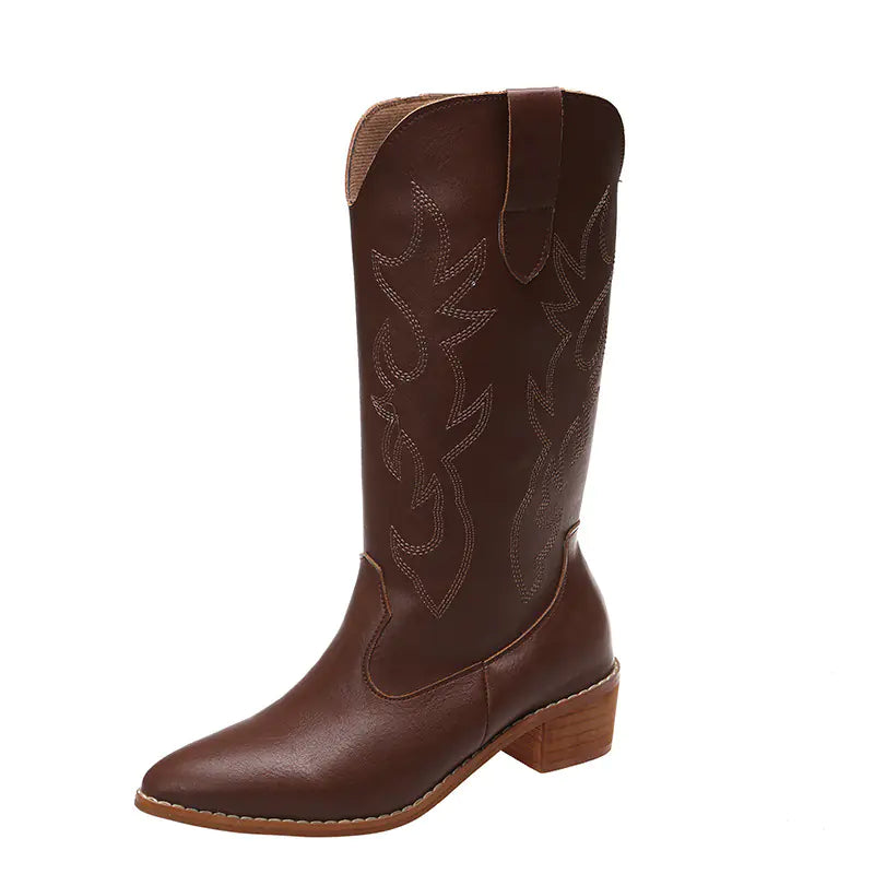 Embroidered Cowboy Ankle Boots for Women